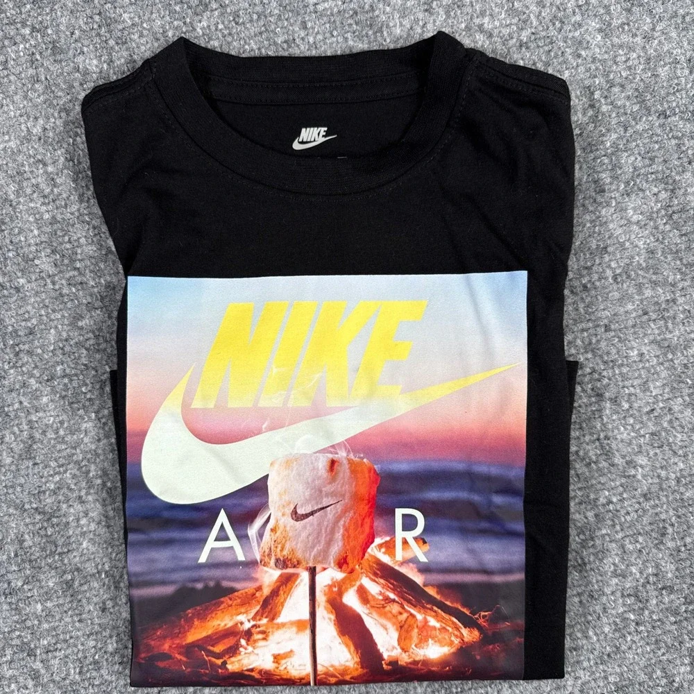 Nike Air Boys 3T Black Campfire Marshmallow Graphic T-Shirt NWT